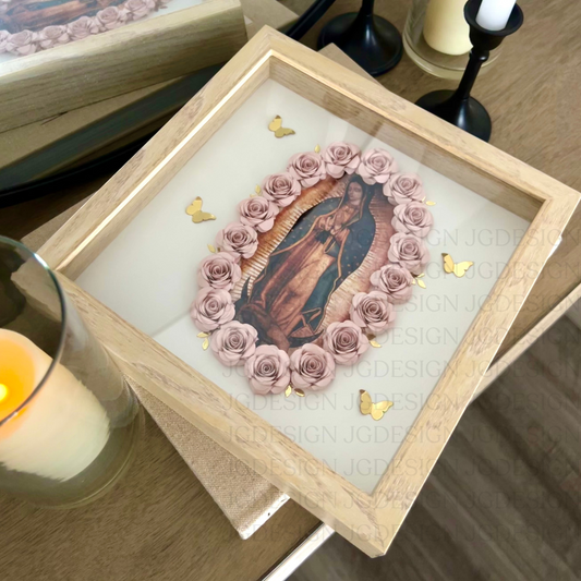 Virgen de Guadalupe Shadow Box Floral Frame