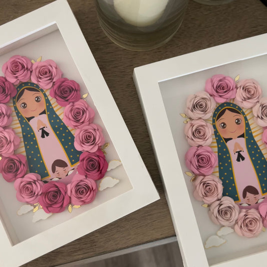 Kids Friendly Virgen de Guadalupe Shadow Box Floral Frame